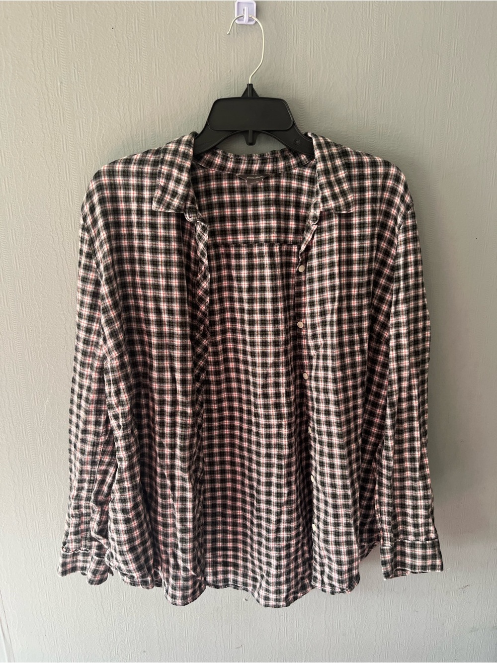 Eddie Bauer Black and Pink Plaid Button-Down Shirt